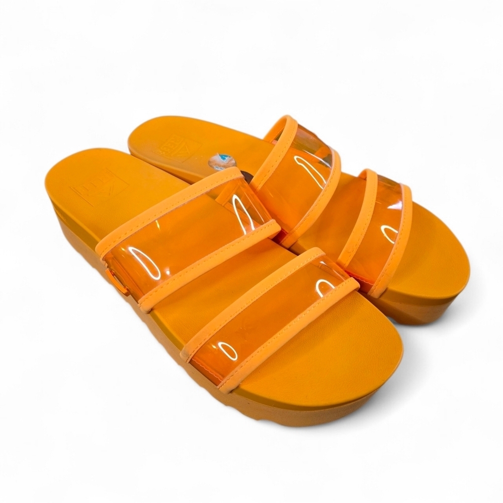 Reef Orange Platform Slide Sandals Women Size 8 Clear Strap Chunky Y2K Style